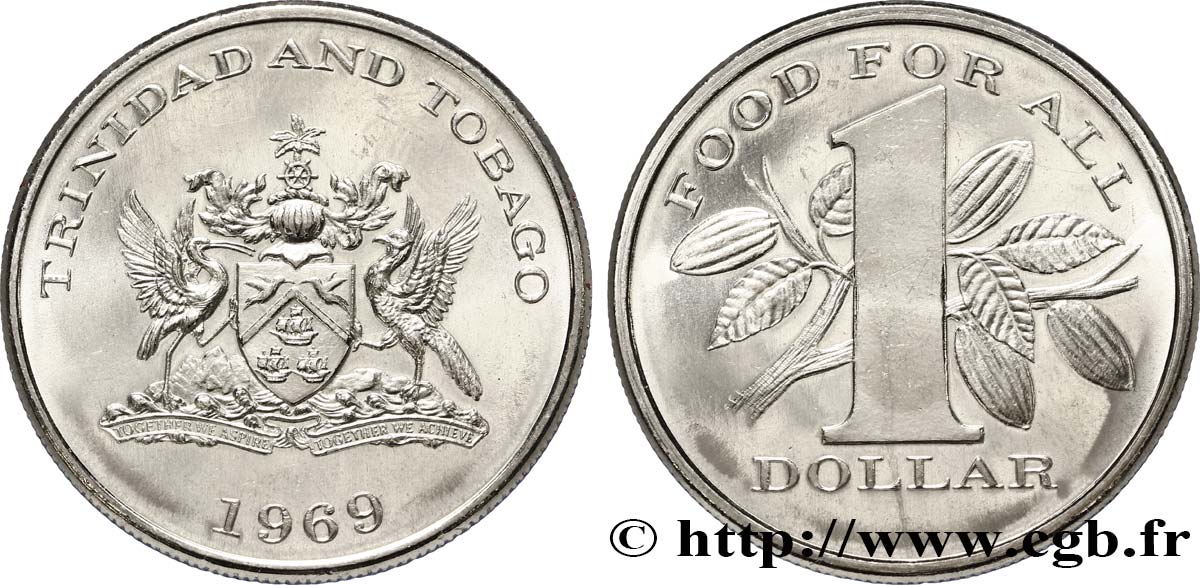 TRINIDAD et TOBAGO 1 Dollar emblème sérié FAO 1969  SPL 