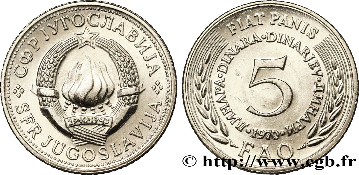 YOUGOSLAVIE 5 Dinara FAO 1970  SPL 