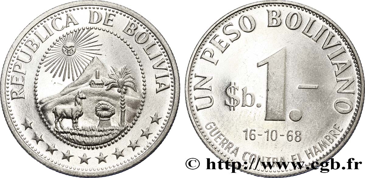 BOLIVIE 1 Peso Boliviano FAO “lutte contre la faim” 1968  SPL 