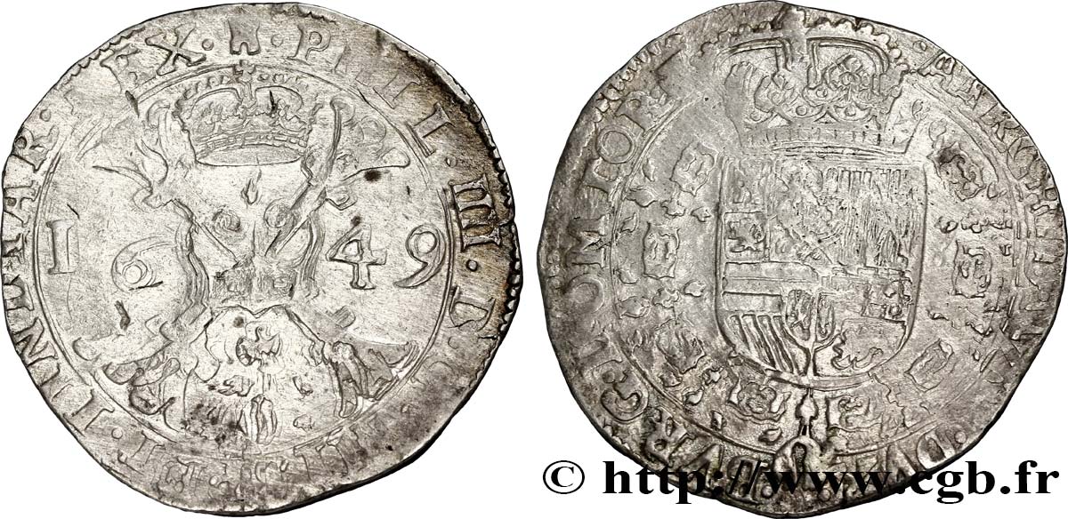 BELGIQUE - PAYS-BAS ESPAGNOLS Patagon au nom de Philippe IV d’Espagne 1649 Tournai TB+ 