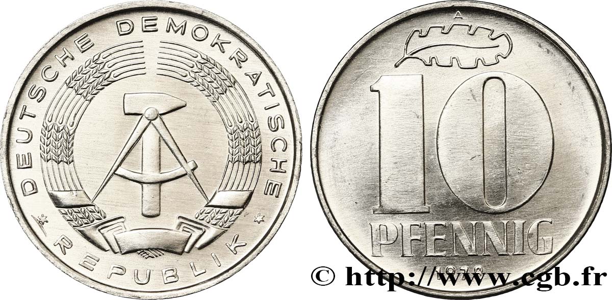 REPúBLICA DEMOCRáTICA ALEMANA 10 Pfennig emblème de la RDA 1978 Berlin SC 