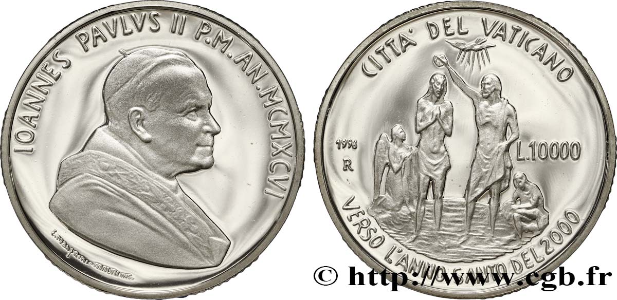 VATICAN ET ÉTATS PONTIFICAUX 10000 Lire (Proof) Jean-Paul II / le baptême du Christ par Saint Jean Baptiste 1996 Rome FDC 