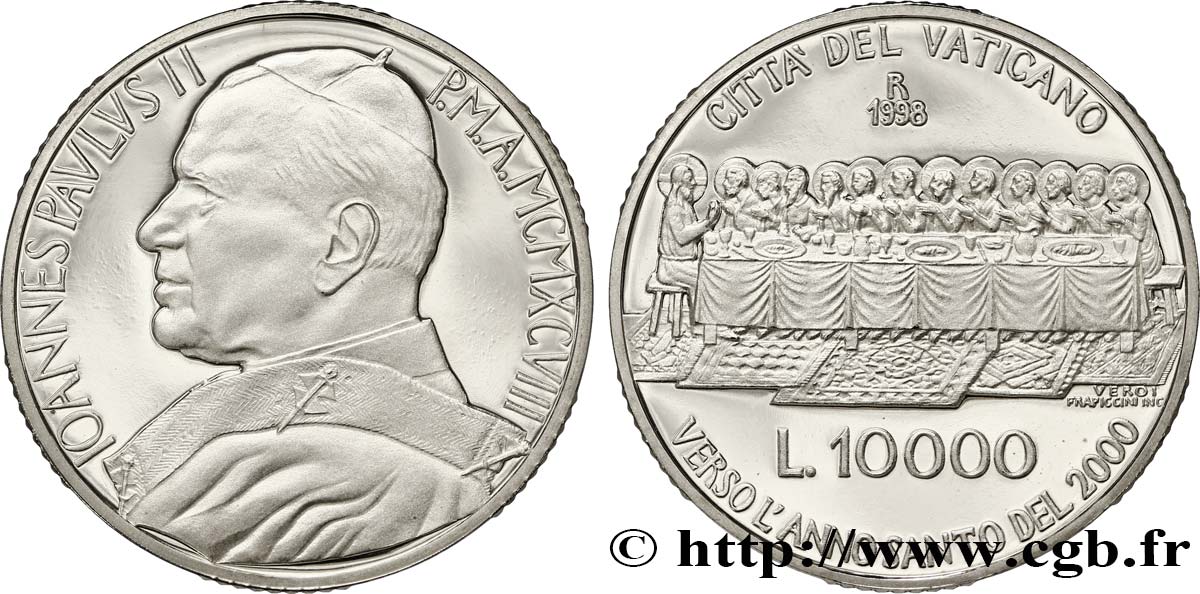 VATICAN ET ÉTATS PONTIFICAUX 10000 Lire (Proof) Jean-Paul II / la dernière cène 1998 Rome FDC 