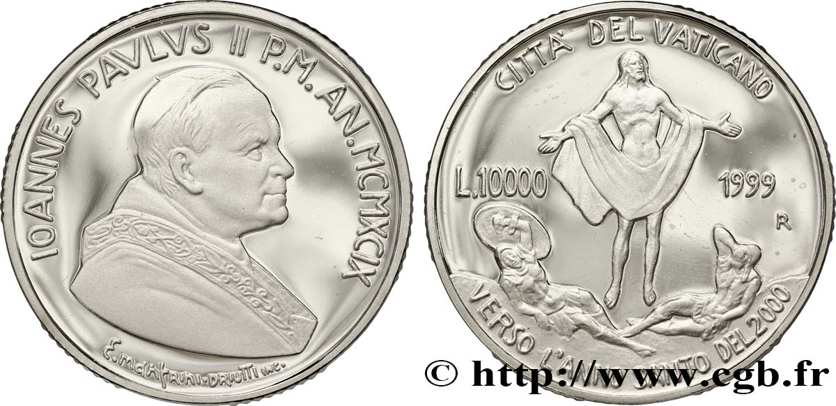 VATICAN ET ÉTATS PONTIFICAUX 10000 Lire (Proof) Jean-Paul II / la résurrection 1999 Rome FDC 