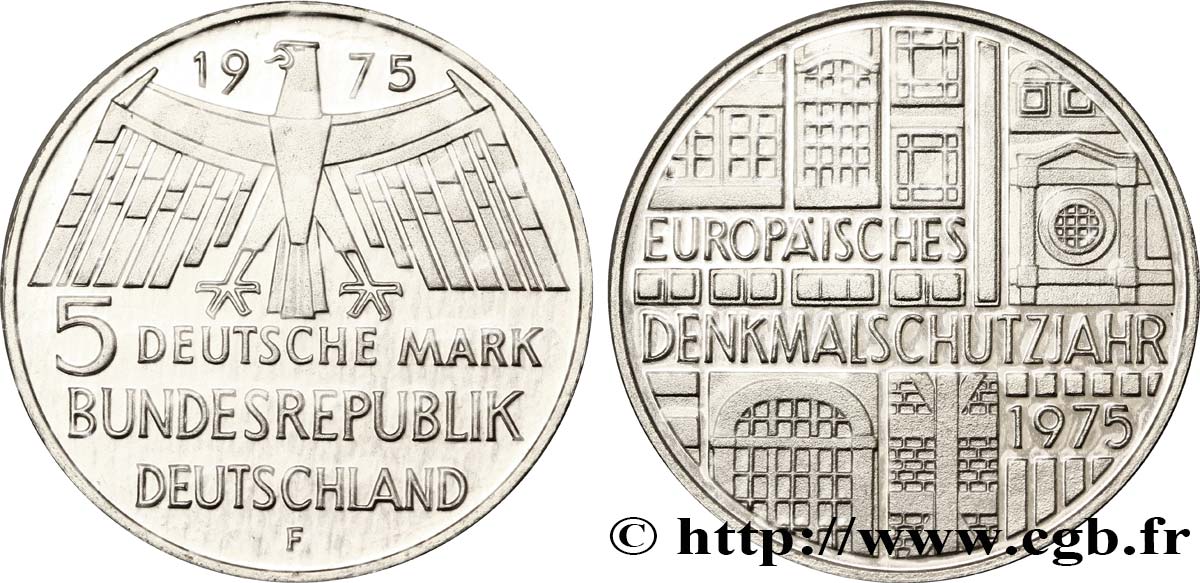 GERMANY 5 Mark Proof / Année européenne du patrimoine 1975 Stuttgart - F MS 