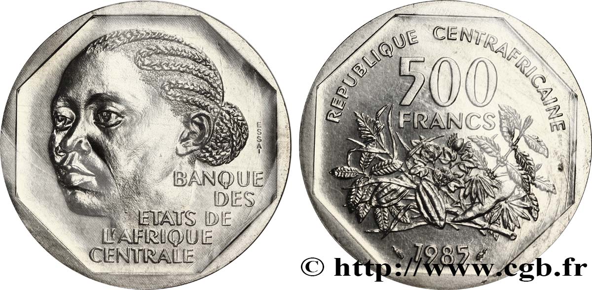 CENTRAFRIQUE Essai de 500 Francs femme africaine 1985 Paris FDC 