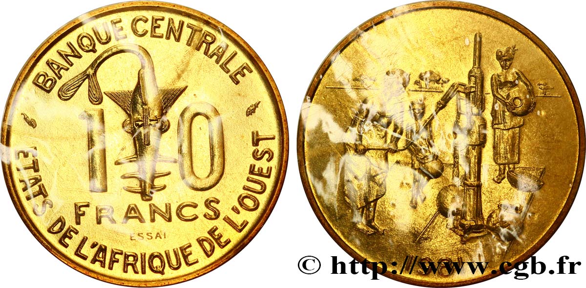 WESTAFRIKANISCHE LÄNDER Essai de 10 Francs masque / femme et enfants au puits 1981 Paris ST 