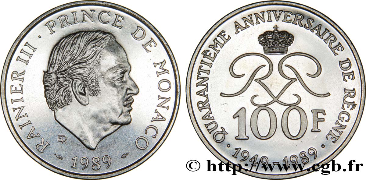MONACO 100 Francs Rainier III 40e anniversaire de règne 1989 Paris FDC 