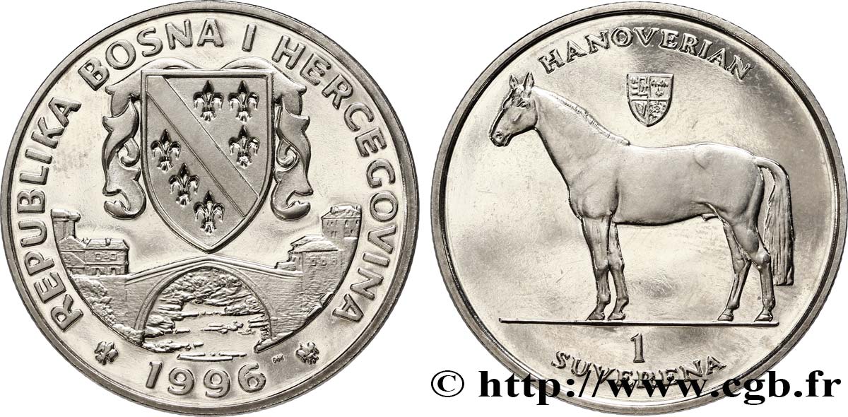 BOSNIE HERZÉGOVINE 1 Suverena Proof cheval Hanovrien 1996  SPL 