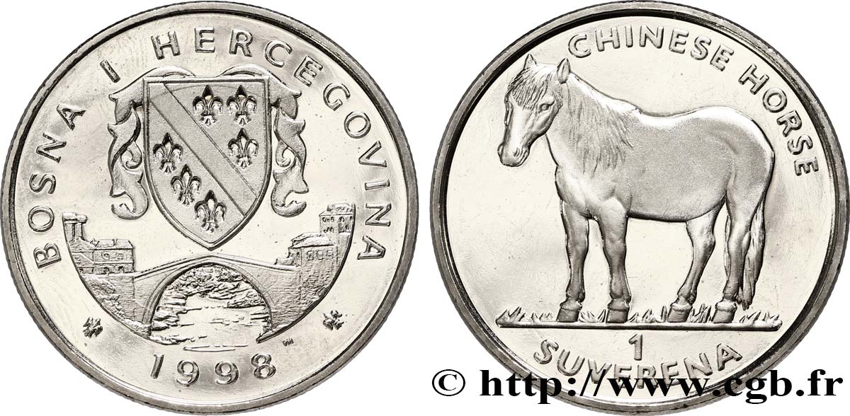 BOSNIEN-HERZEGOWINA 1 Suverena Proof cheval chinois 1998  fST 