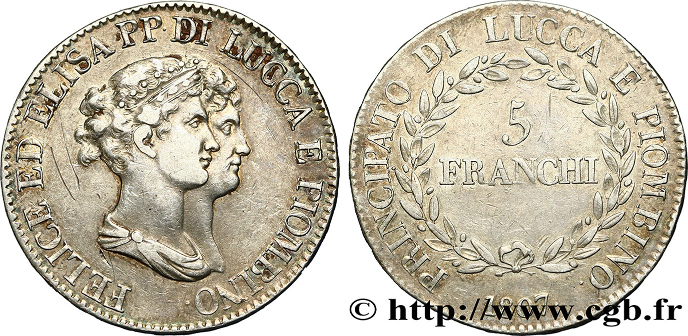 ITALIEN - LUCQUES UND PIOMBINO 5 Franchi - Moyens bustes 1807 Florence fSS 