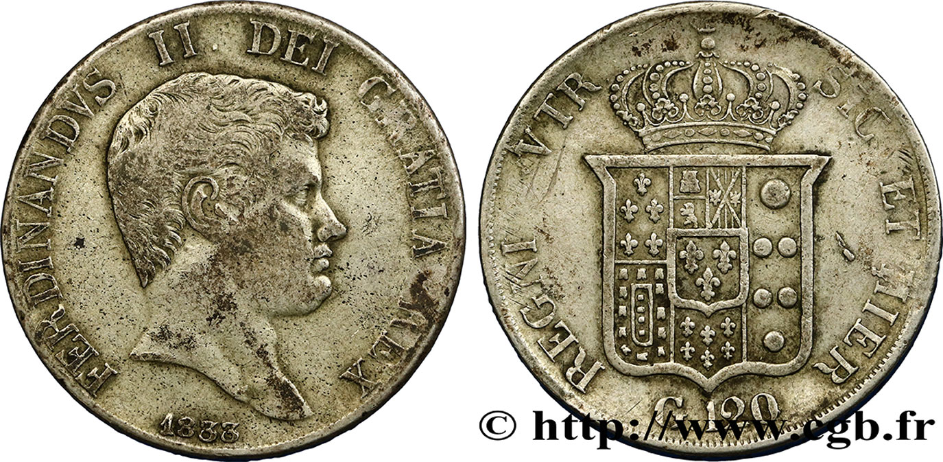 ITALY - KINGDOM OF THE TWO SICILIES 120 Grana Ferdinand II 1833 Naples VF 