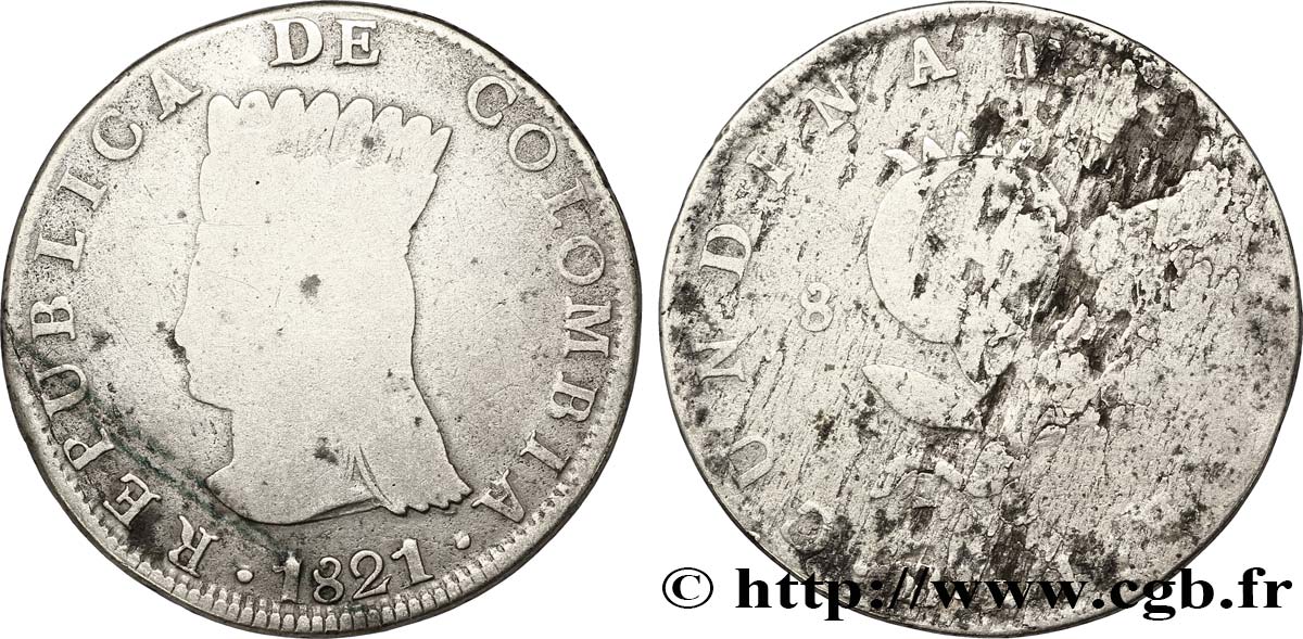 COLOMBIE 8 reales 1821  B+ 