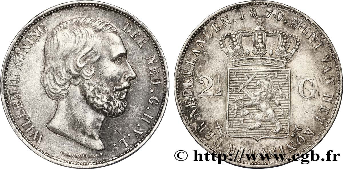 PAYS-BAS 2 1/2 Gulden Guillaume III 1870 Utrecht TTB+ 