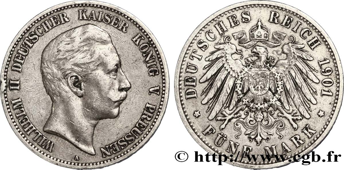 ALEMANIA - PRUSIA 5 Mark Guillaume II 1901 Berlin BC+ 