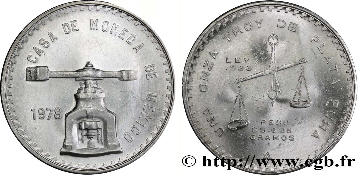 MEXICO 1 Onza (Once) presse monétaire / balance 1978 Mexico AU 