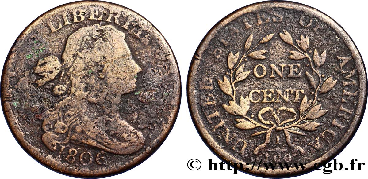 UNITED STATES OF AMERICA 1 Cent type au buste drapé 1796-1807 1806 Philadelphie VG 