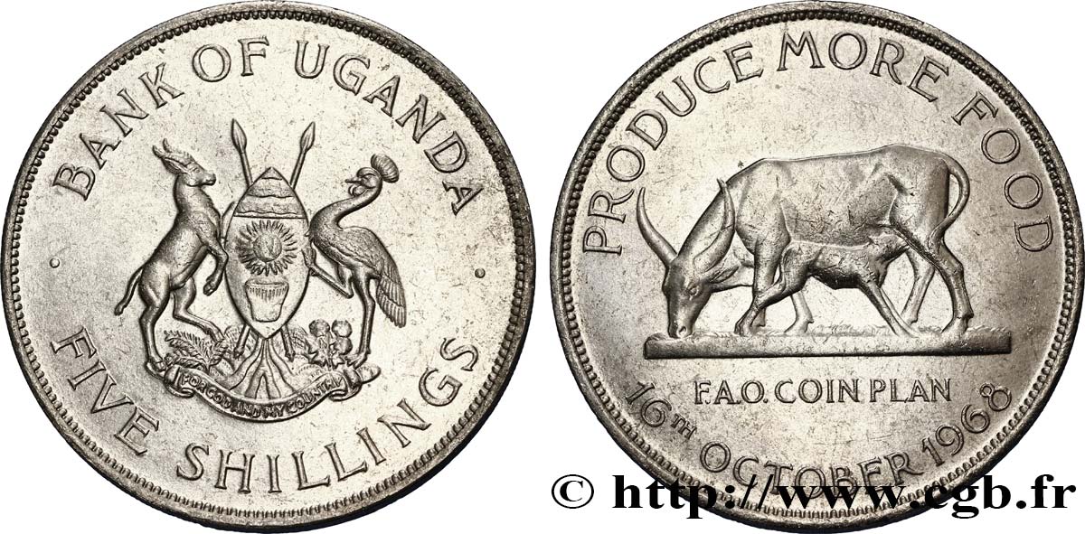 UGANDA 5 Shillings F.A.O. Buffle et veau 1968  MS 