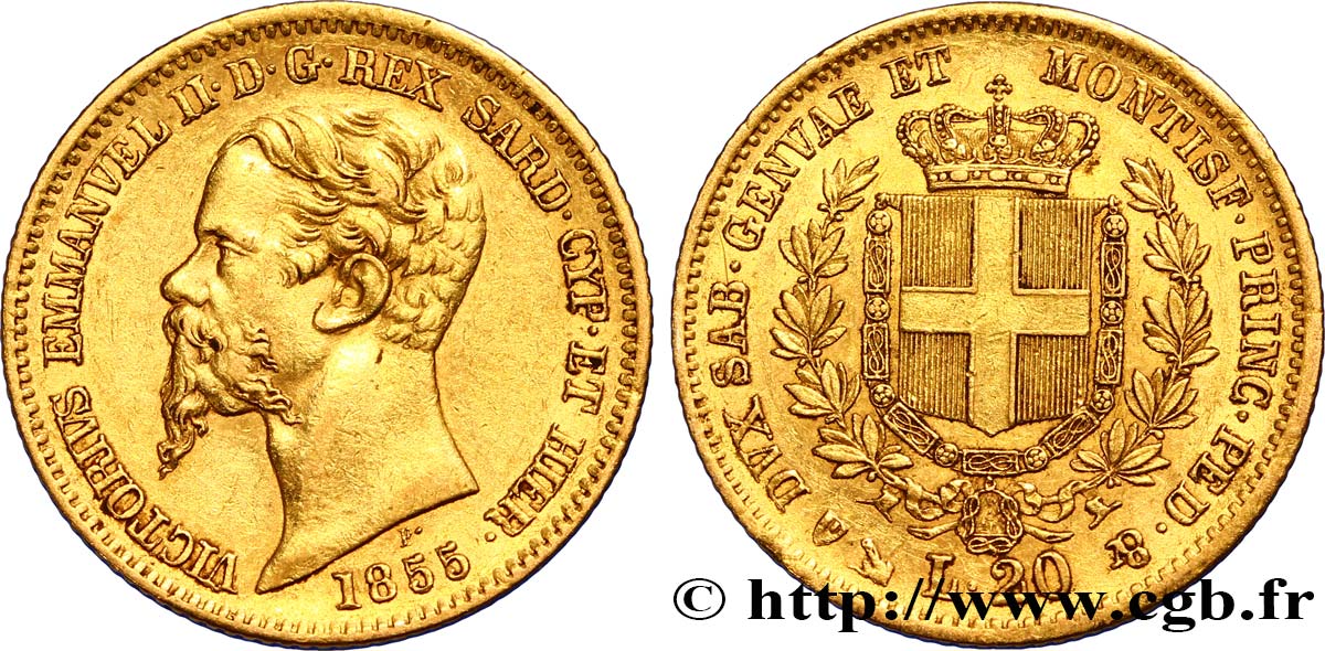 ITALIEN - KÖNIGREICH SARDINIEN 20 Lire Victor-Emmanuel II 1855 Gênes SS 