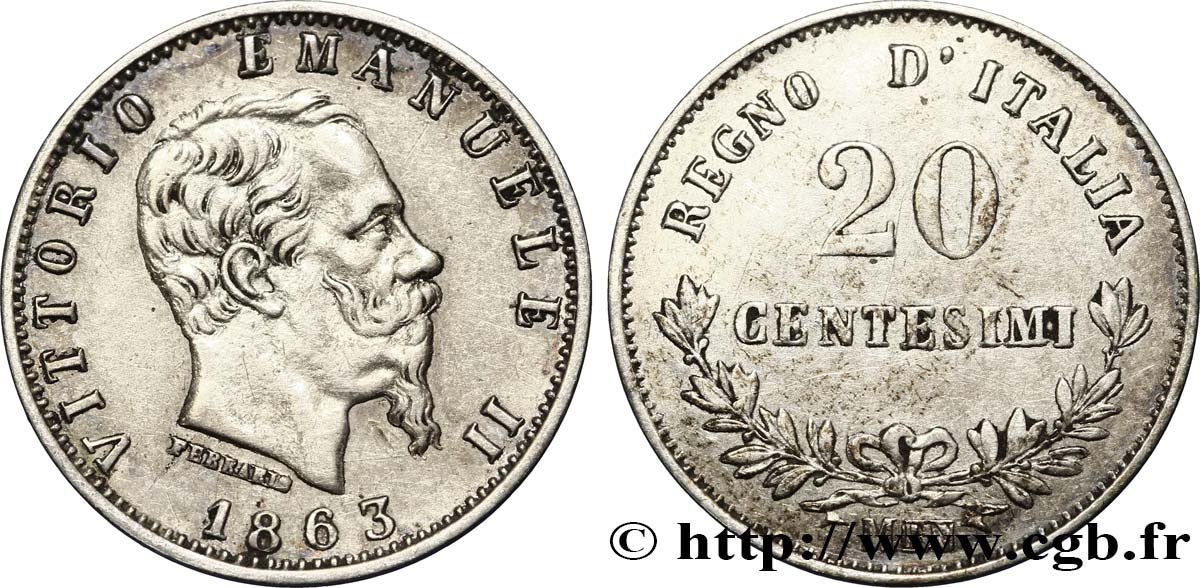 ITALIE 20 Centesimi Victor Emmanuel II 1863 Milan - M TTB 