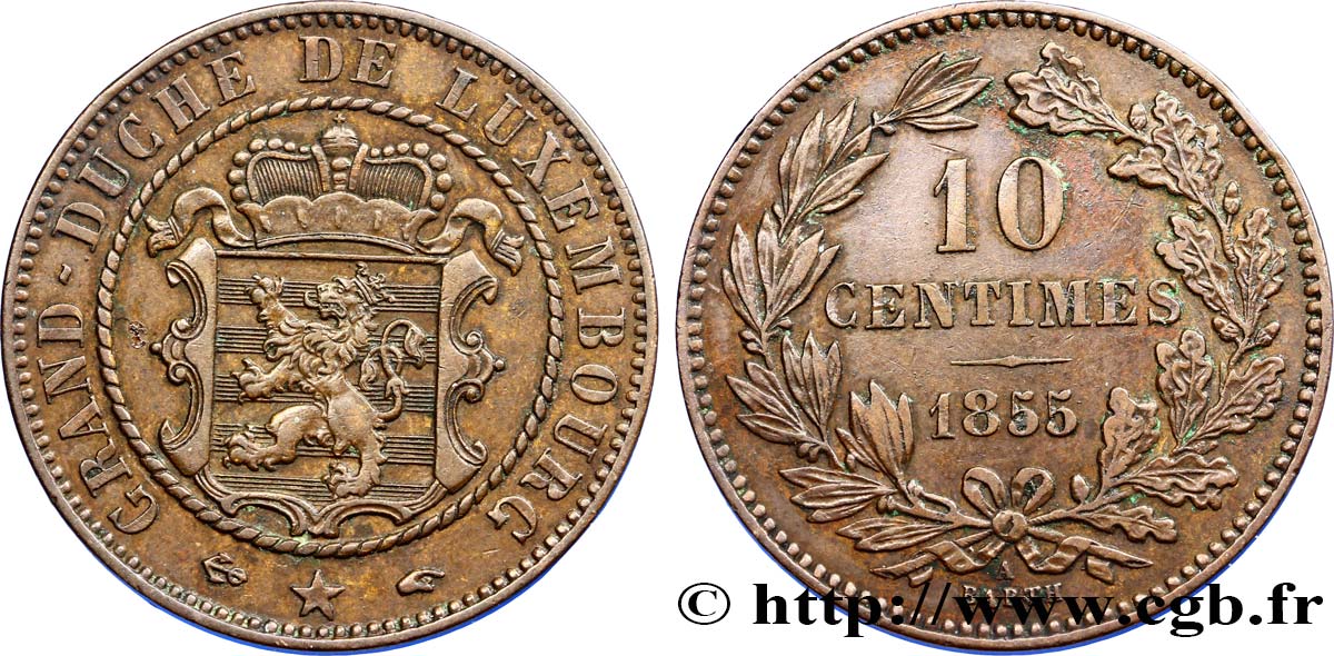 LUXEMBOURG 10 Centimes 1855 Paris - A TTB 