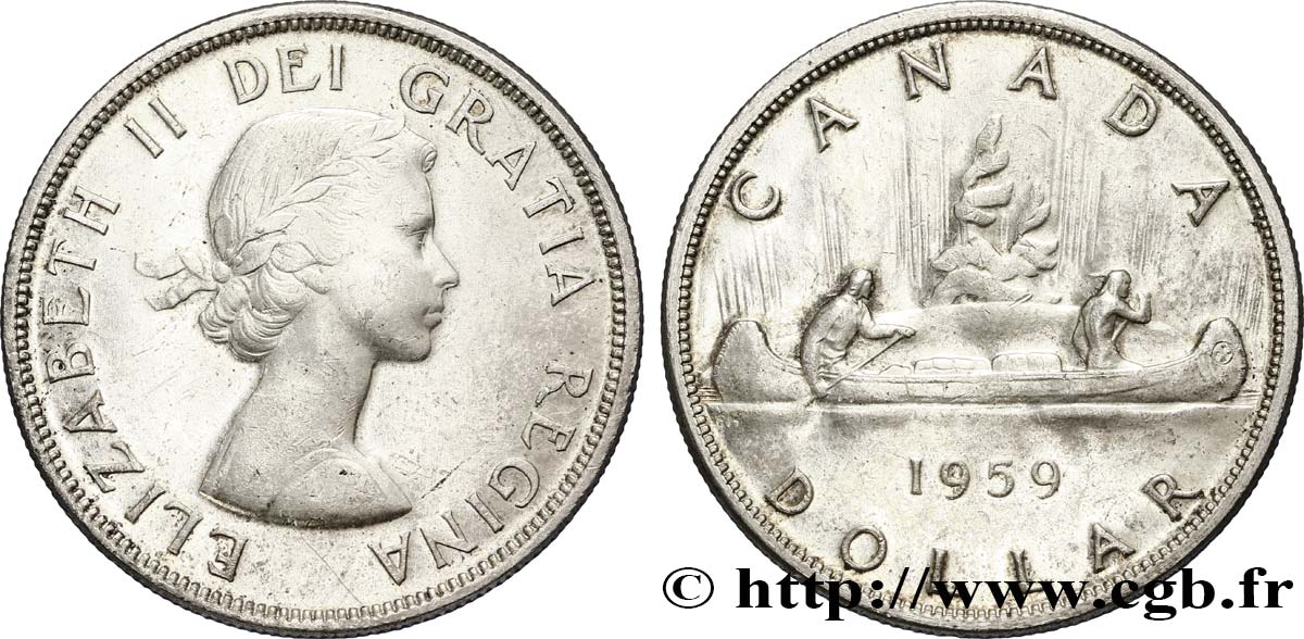 CANADA 1 Dollar Elisabeth II / canoe avec indien 1959  SUP 