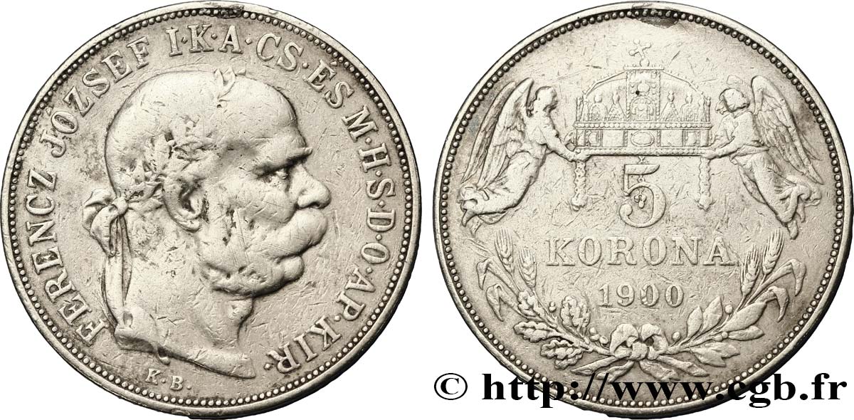 HUNGARY 5 Korona François-Joseph 1900 Kremnitz VF 