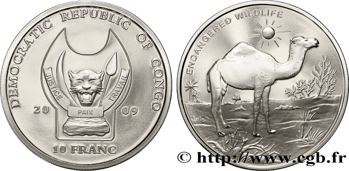 DEMOKRATISCHE REPUBLIK KONGO 10 Franc(s) Proof Espèces en danger : dromadaire 2010  ST 