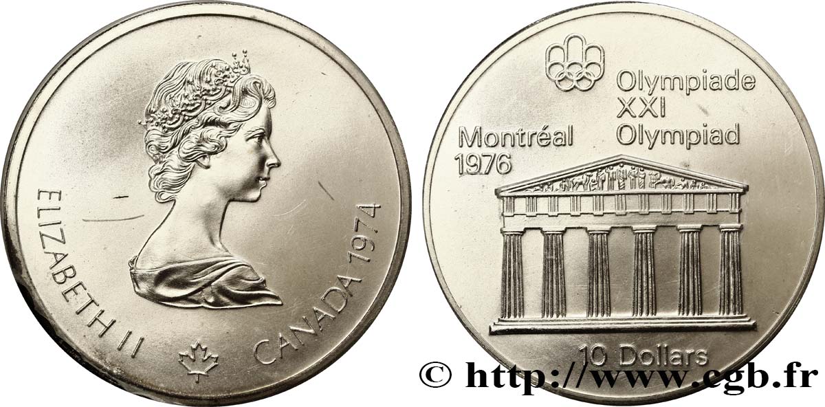 CANADA 10 Dollars JO Montréal 1976 temple de Zeus / Elisabeth II 1974  MS 