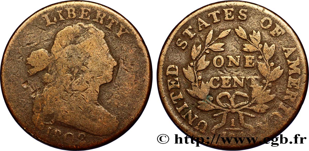ÉTATS-UNIS D AMÉRIQUE 1 Cent type au buste drapé 1796-1807 1802 Philadelphie B/B+ 