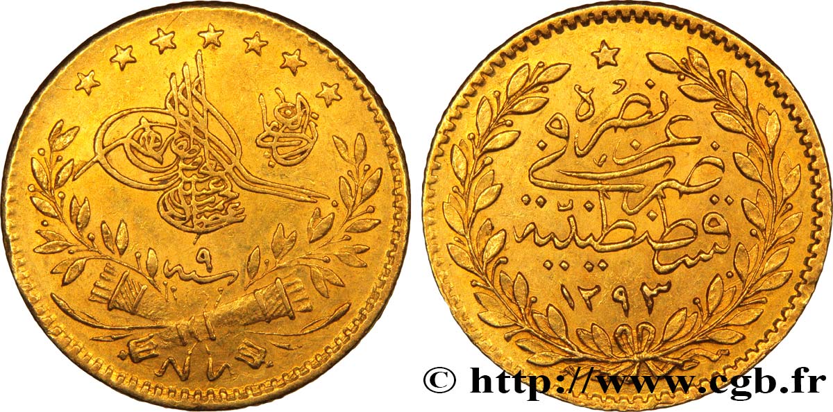 TURQUIE 25 Kurush en or Sultan Abdülhamid II AH 1293, An 9 1884 Constantinople SUP 