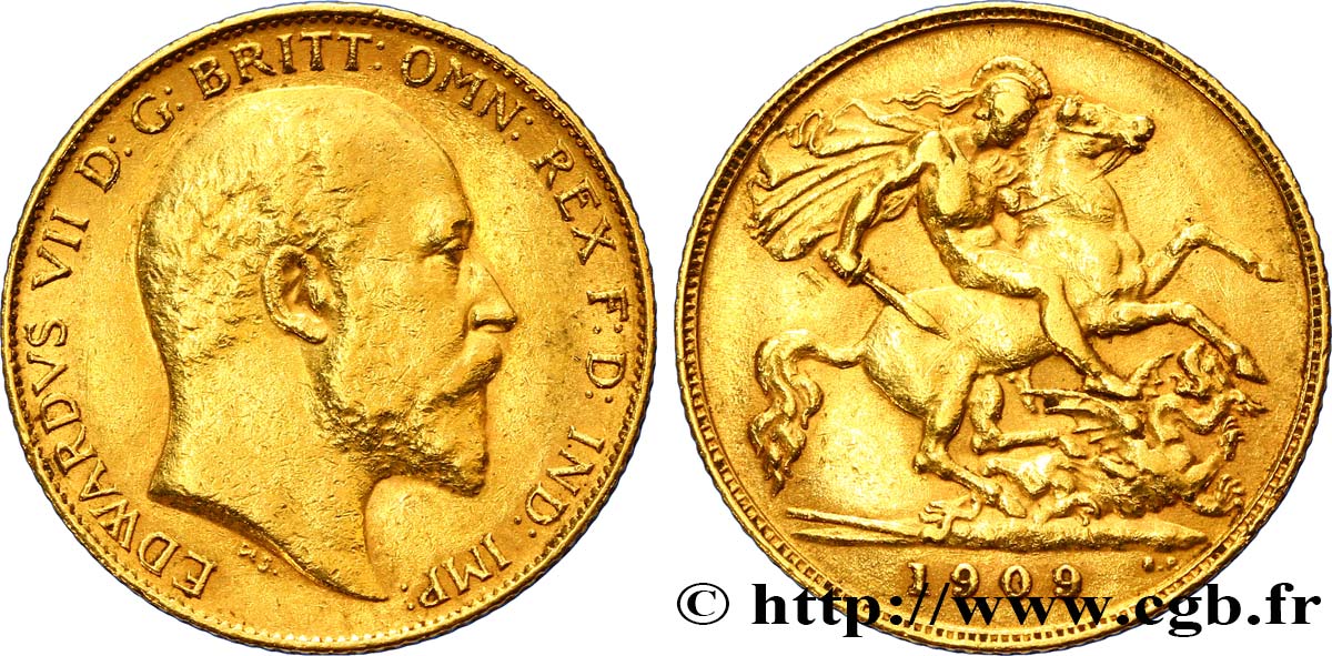 REINO UNIDO 1/2 Souverain Edouard VII 1909 Londres MBC 