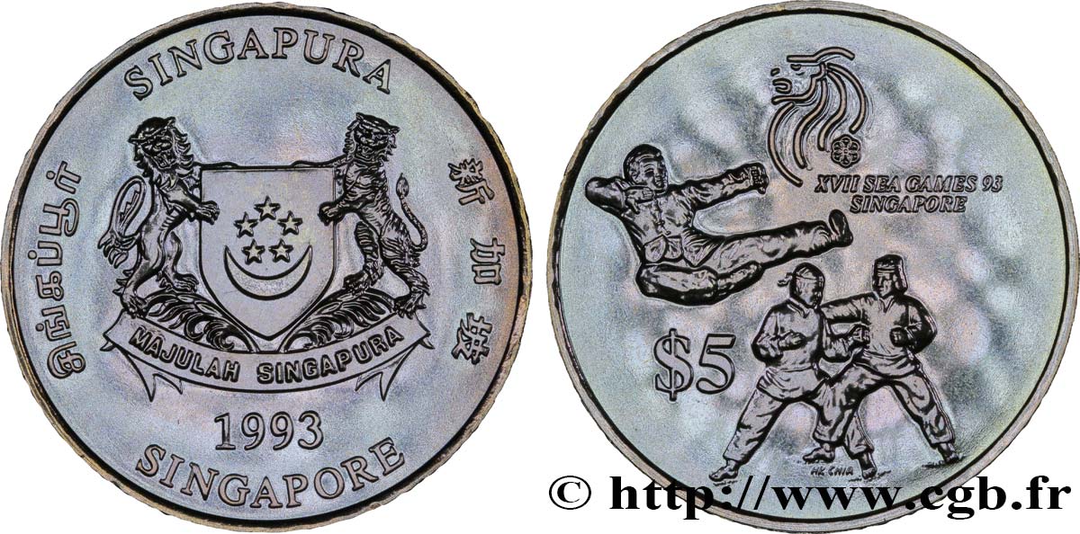 SINGAPORE 5 Dollars 17e Jeux d Asie du Sud-Est 1993  MS 
