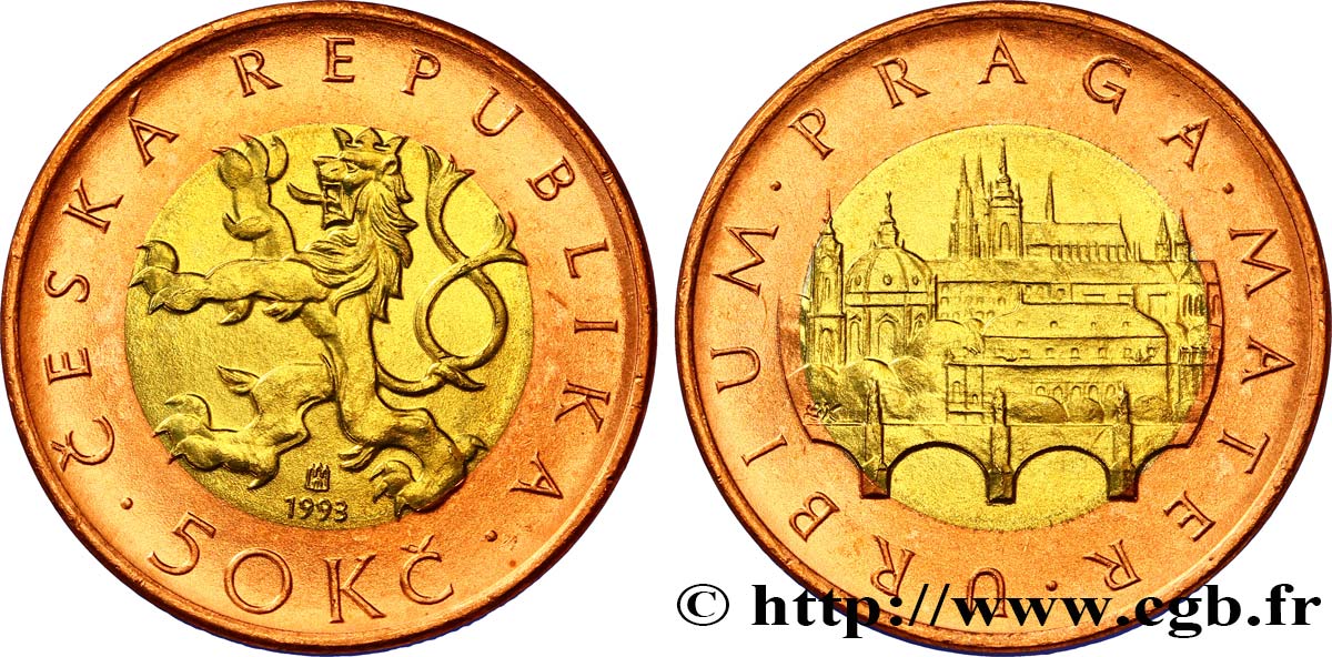 TSCHECHISCHE REPUBLIK 50 Korun lion tchèque / vue des monuments de Prague 1993 Hambourg fST 