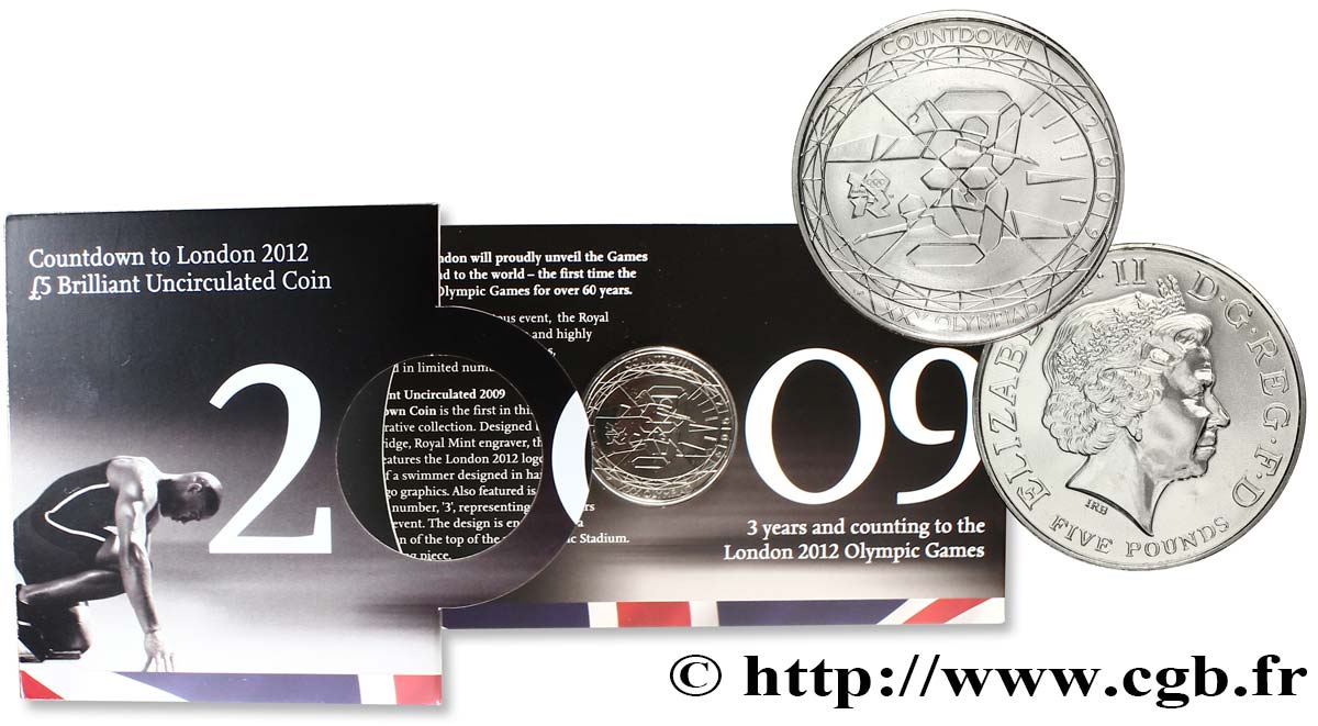 ROYAUME-UNI 5 Pounds (5 Livres) Compte à rebours des Jeux de Londres 2009  FDC 