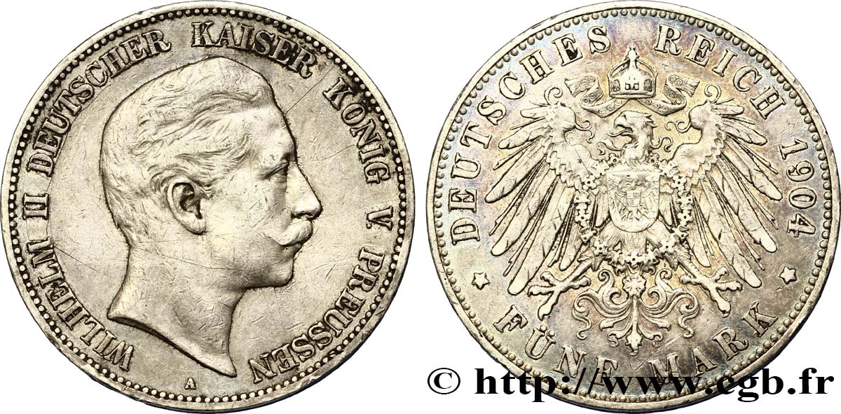 GERMANIA - PRUSSIA 5 Mark Guillaume II 1904 Berlin BB 