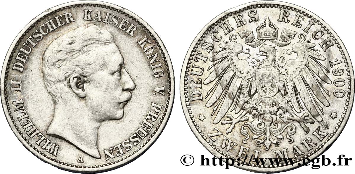 ALLEMAGNE - PRUSSE 2 Mark Guillaume II  1900 Berlin TTB 