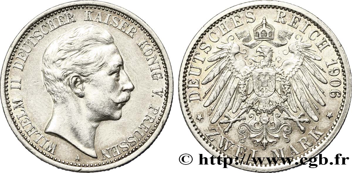 GERMANY - PRUSSIA 2 Mark Guillaume II  1906 Berlin AU 