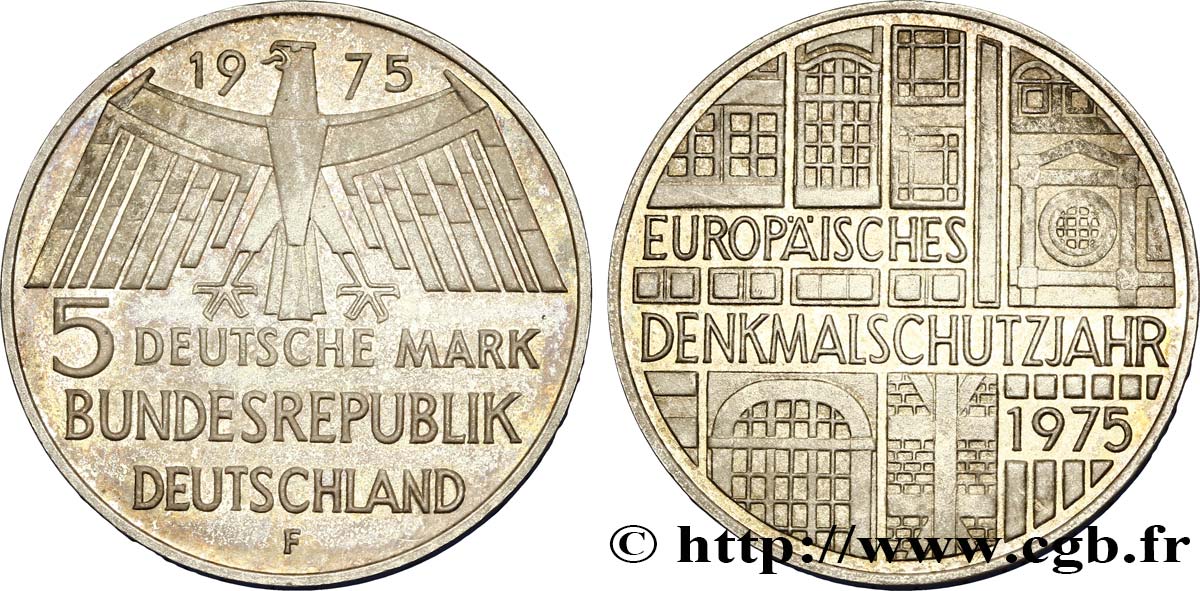 ALLEMAGNE 5 Mark / Année européenne du patrimoine 1975 Stuttgart - F SUP 