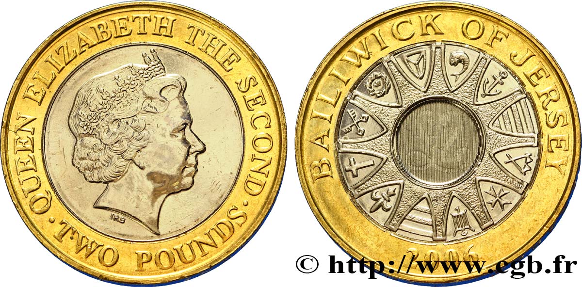 JERSEY 2 Pounds (2 Livres) Elisabeth II / blason des 12 paroisses, “£2” en image latente 2006  SPL 