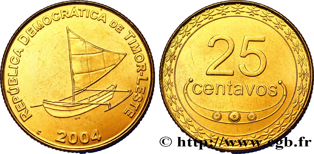 TIMOR 25 Centavos voilier 2004  MS 