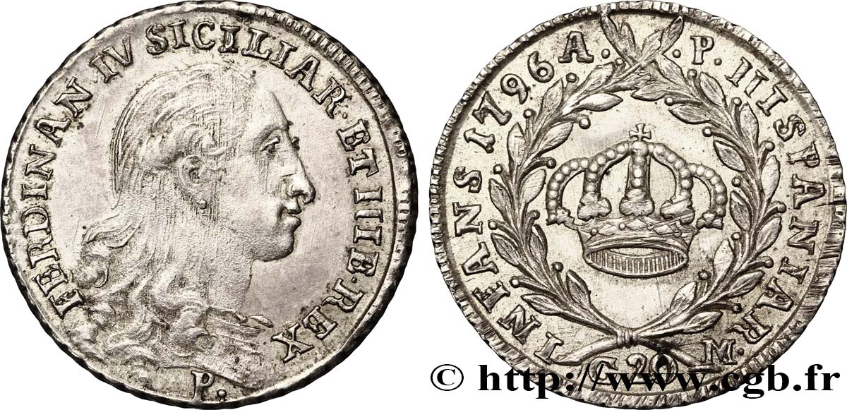 ITALIE - ROYAUME DES DEUX-SICILES 20 Grana Ferdinand IV 1796  TTB+ 