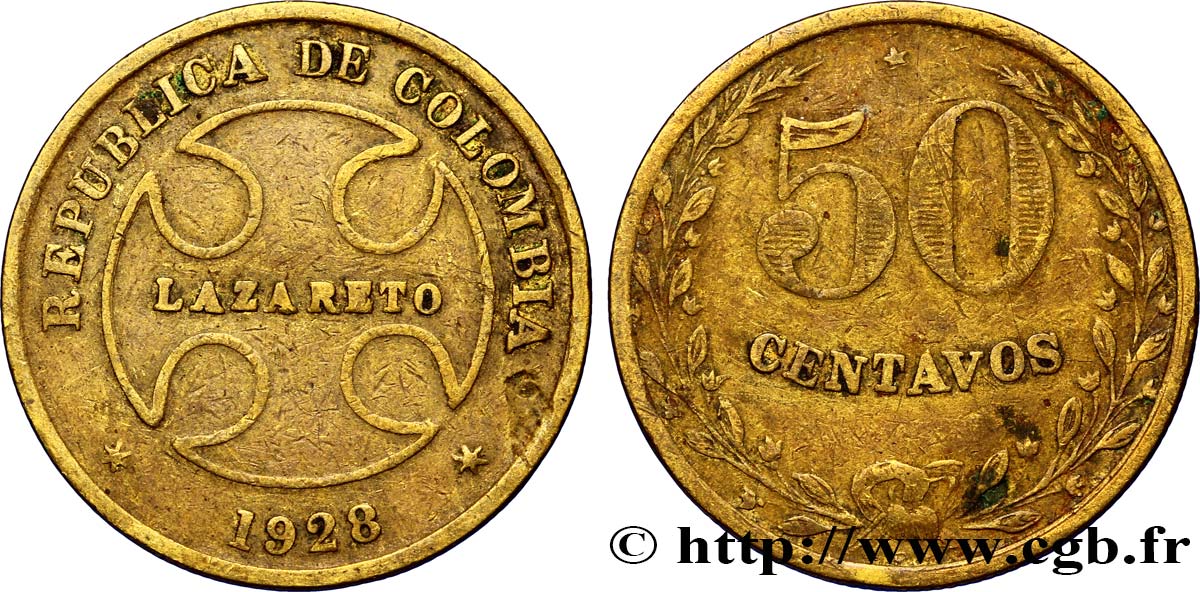 COLOMBIE 50 Centavos “Lazareto” 1928  TB 