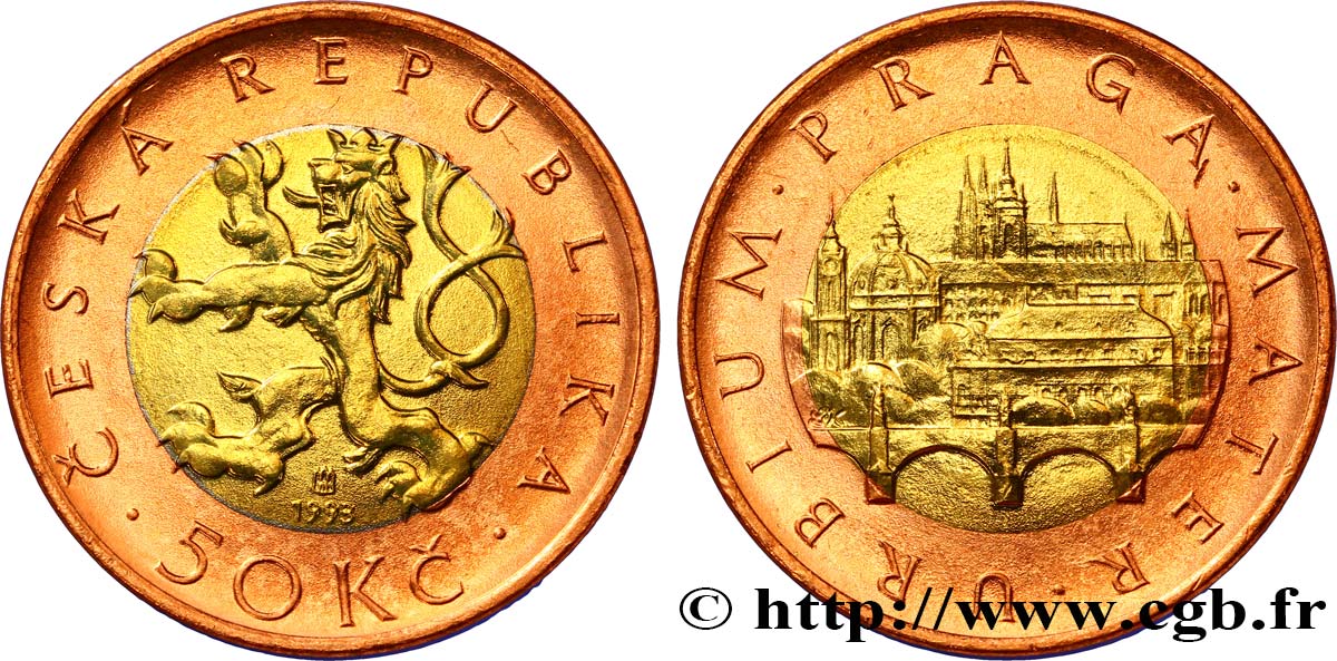 RÉPUBLIQUE TCHÈQUE 50 Korun lion tchèque / vue des monuments de Prague 1993 Hambourg SPL 