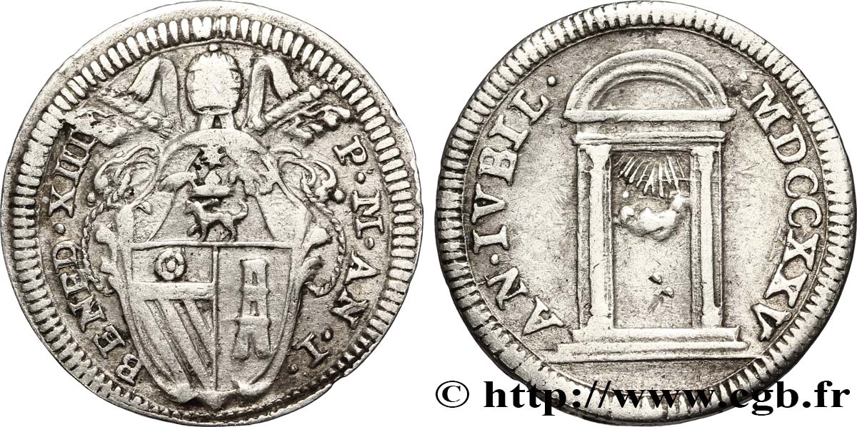 VATICAN ET ÉTATS PONTIFICAUX 1 Grosso Benoît XIII année I 1725 Rome TTB 