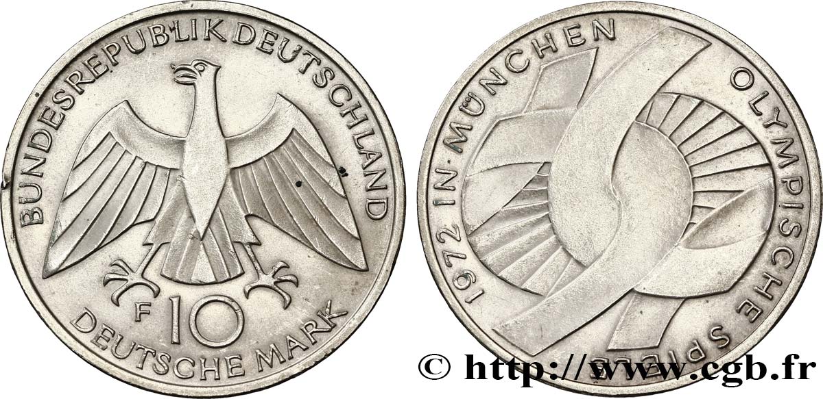 GERMANY 10 Mark XXe J.O. Munich : l’idéal olympique / aigle 1972 Stuttgart - F AU 