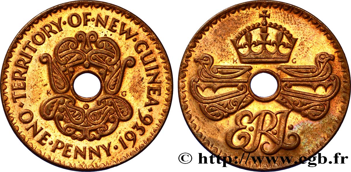NUOVA GUINEA 1 Penny monogramme couronné 1936  SPL 