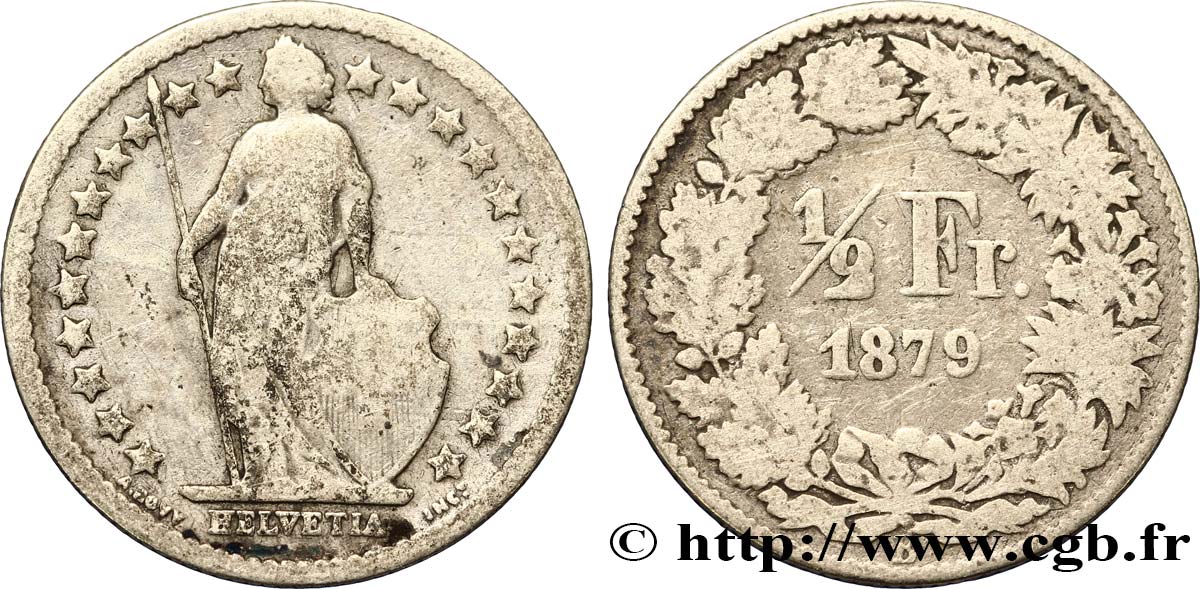 SVIZZERA  1/2 Franc Helvetia 1879 Berne - B MB 