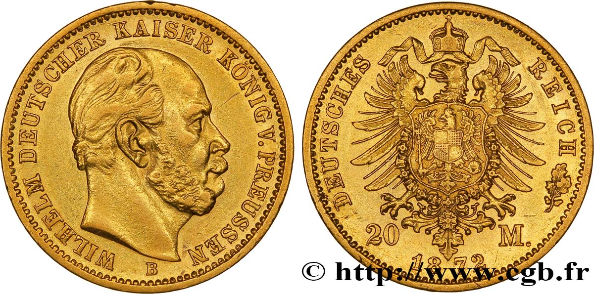GERMANY - PRUSSIA 20 Mark Guillaume Ier, 1e type 1872 Hanovre XF 