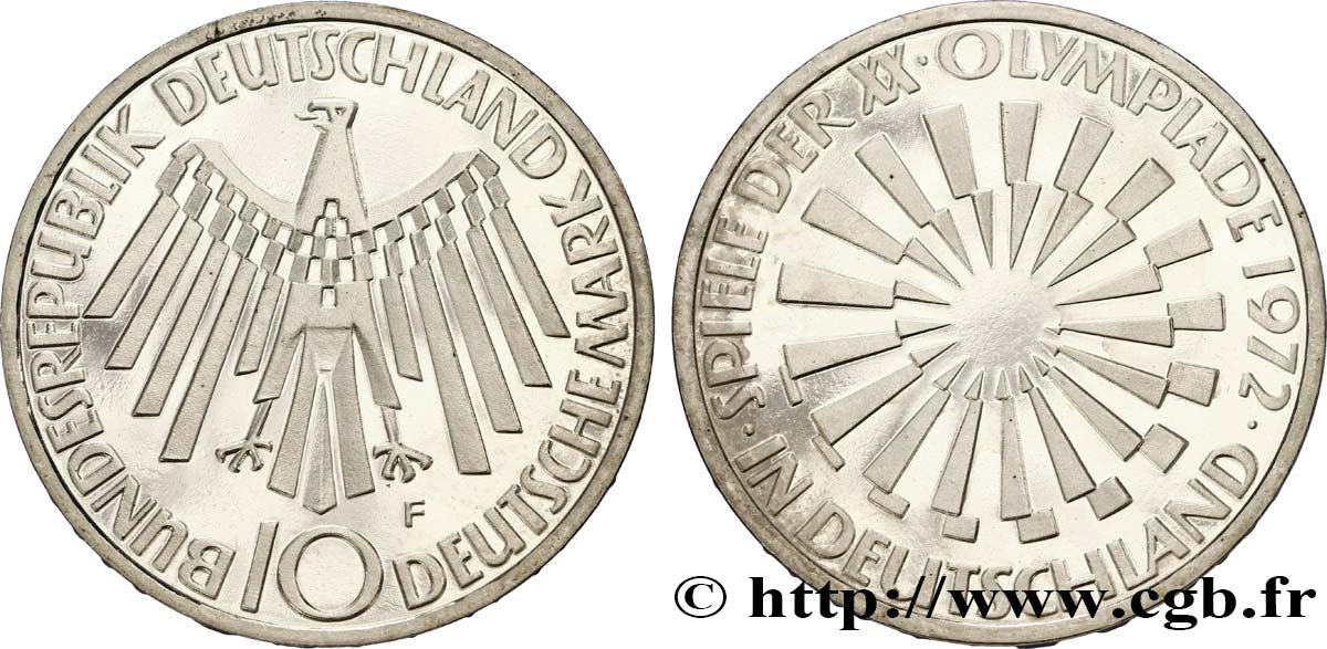 ALLEMAGNE 10 Mark BE (Proof) XXe J.O. Munich / aigle “IN DEUTSCHLAND” 1972 Stuttgart - F SPL 